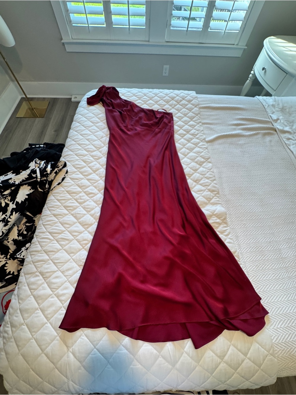 Mac Duggal One-Shoulder Satin Gown in Burgundy